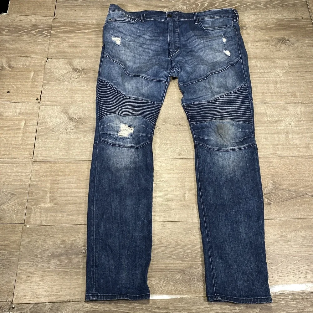 True Religion Jeans Mens 42 Rocco Relaxed Skinny Distressed‎ Biker Moto Stacked